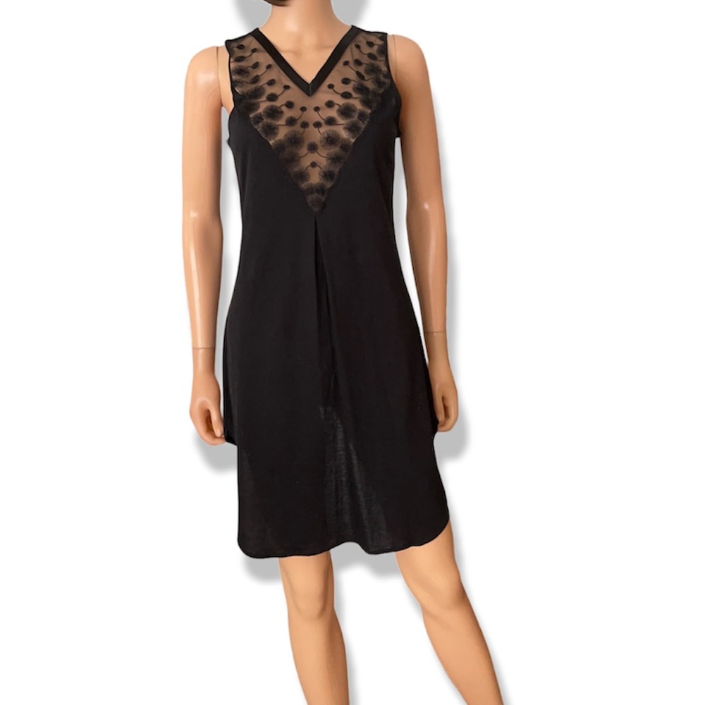 Hanro Switzerland Black Embroidery Cotton Night Dress Size XS
